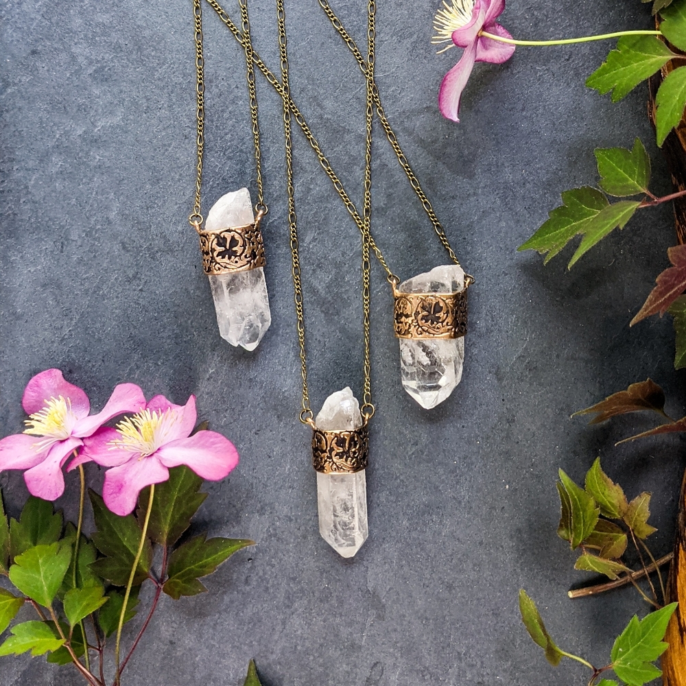 Artisan Made Quartz Crystal Point Long Necklaces - Picture 1 of 13